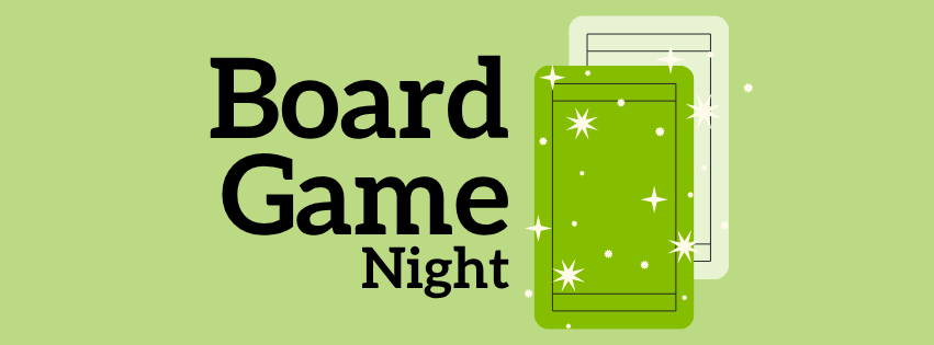 Image text: board game night image: graphics of playing cards