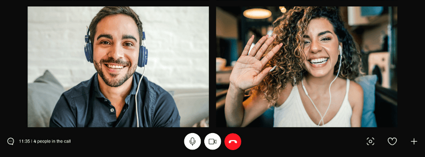a videoconferencing window with two participants (1 man + 1 woman)