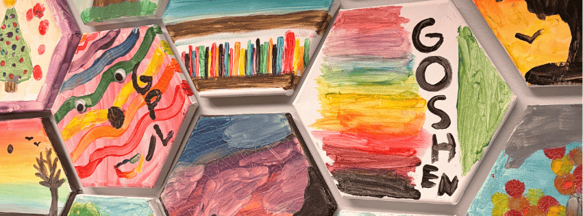 close up photo of some kids paintings on hexagon canvas